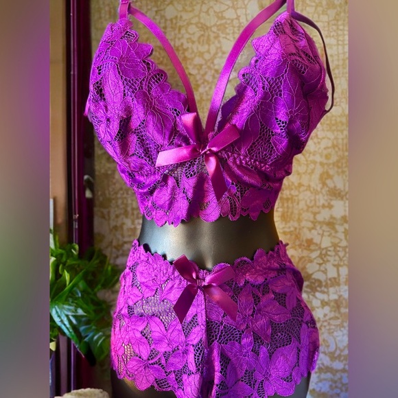 NEW WOMEN’S SEXY 2 PIECE LINGERIE SET BRALETTE AND BOYSHORT BOTTOM PURPLE 3XL - Picture 1 of 11